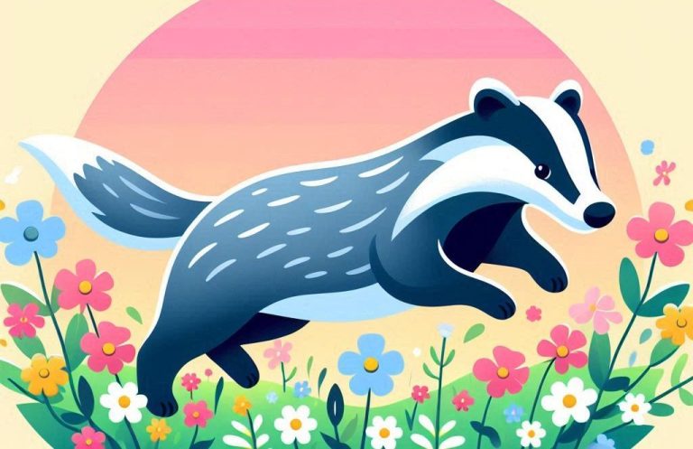 Projekt Dachsbau Füchse springen über bunte Blumen im Hintergrund mit einem Sonnenuntergang.